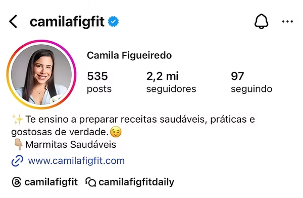 Perfil do Instagram da Camila Figueredo - @camilafigfit com 2,2 milhoes de seguidores